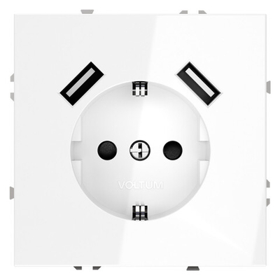 Розетка встраиваемая VOLTUM S70 с заземлением и защитными шторками, 16А, с USB, A+A, (белый глянцевы