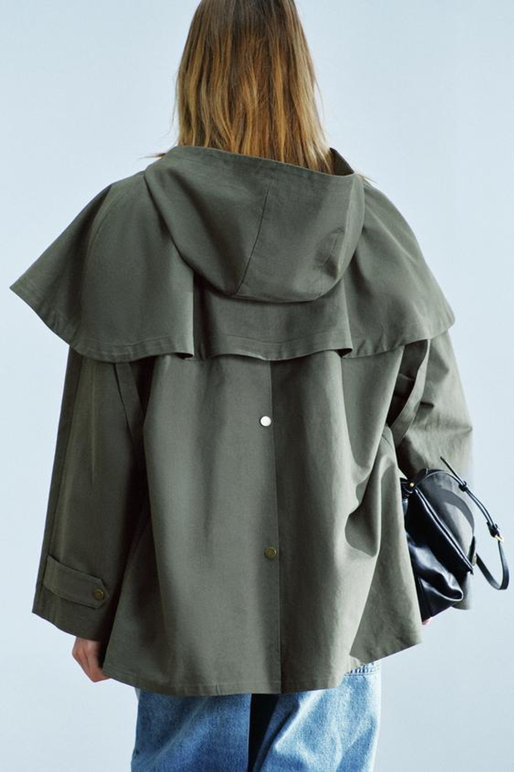 ZARA ТРЕНЧ С КАПЮШОНОМ И КОНТРАСТНЫМ ВОРОТНИКОМ — ZW COLLECTION, ЗЕЛЕНЫЙ/СЕРЫЙ
