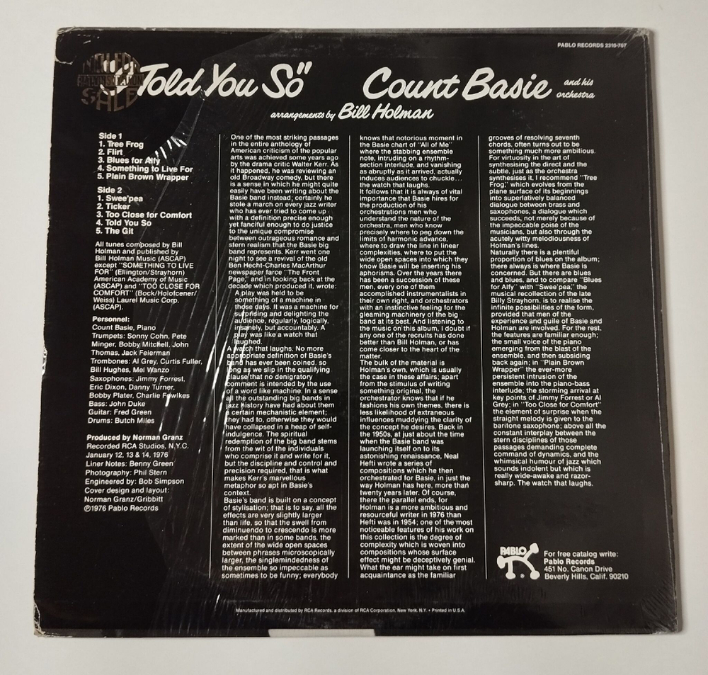 Винтажная виниловая пластинка LP Count Basie And His Orchestra I Told You So (USA 1977)