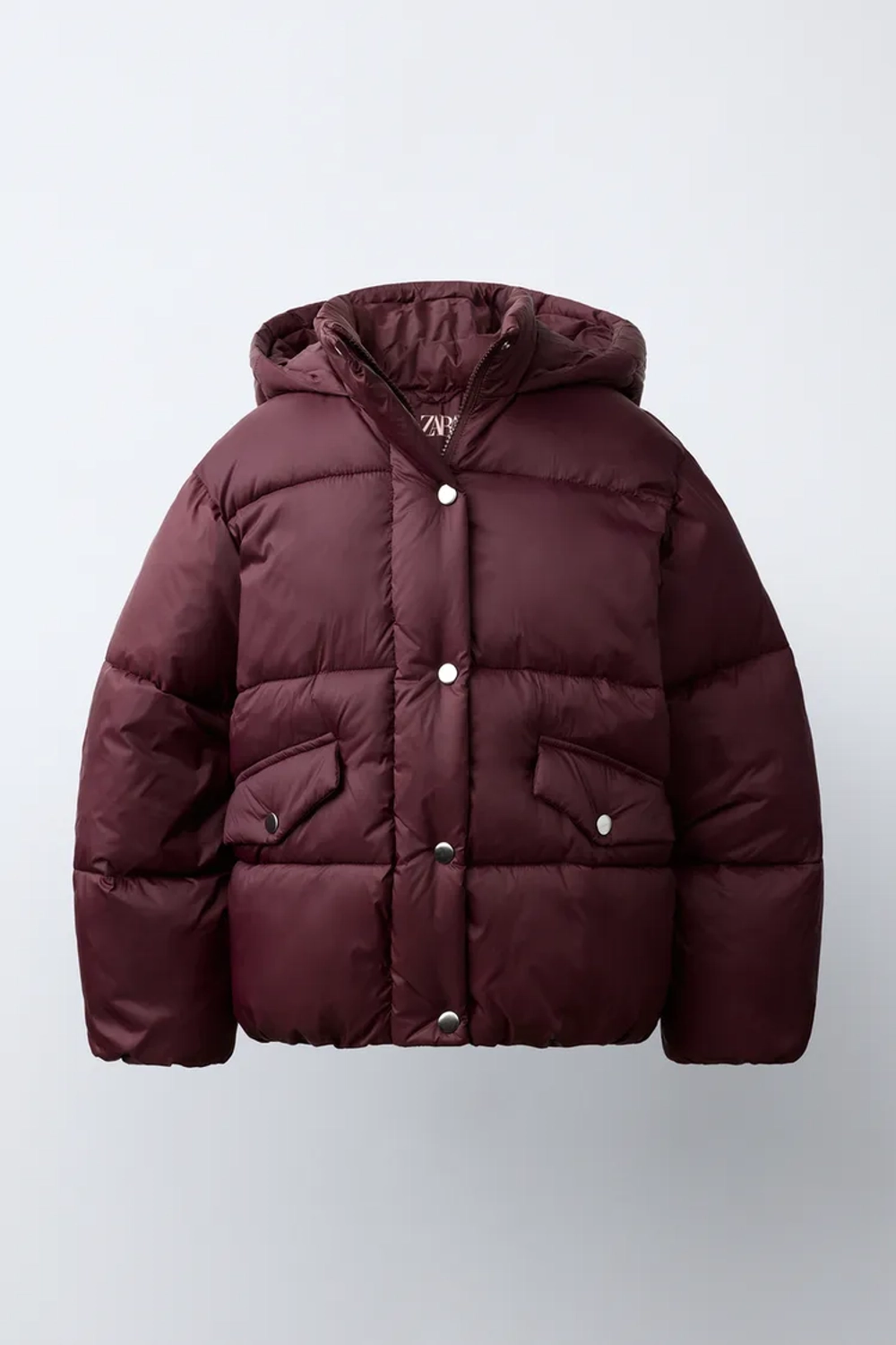 ZARA СТЕГАНАЯ КУРТКА WATER-REPELLENT С КАПЮШОНОМ, БУРГУНДИ