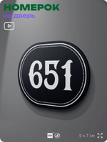 Номерок на дверь квартиры 651, для кабинета, офиса, шильдик 9 х 7 см, черный, Айдентика Технолоджи