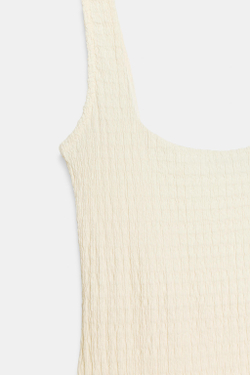 ZARA ПЛАТЬЕ МИДИ ИЗ РЕЛЬЕФНОЙ ТКАНИ, ЭКРЮ