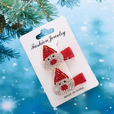 Зажимы для волос 2шт детские «Winter dreams- Весёлый Дед Мороз» 3 см