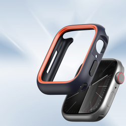 Чехол-бампер для часов Apple Watch 41мм для моделей 7, 8 и 9 серии, черный с оранжевыми вставками (Midnight/Orange) от Dux Ducis, серия Bamo Series Case