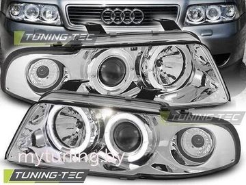 Передние фары Audi A4 B5 angel eyes chrome