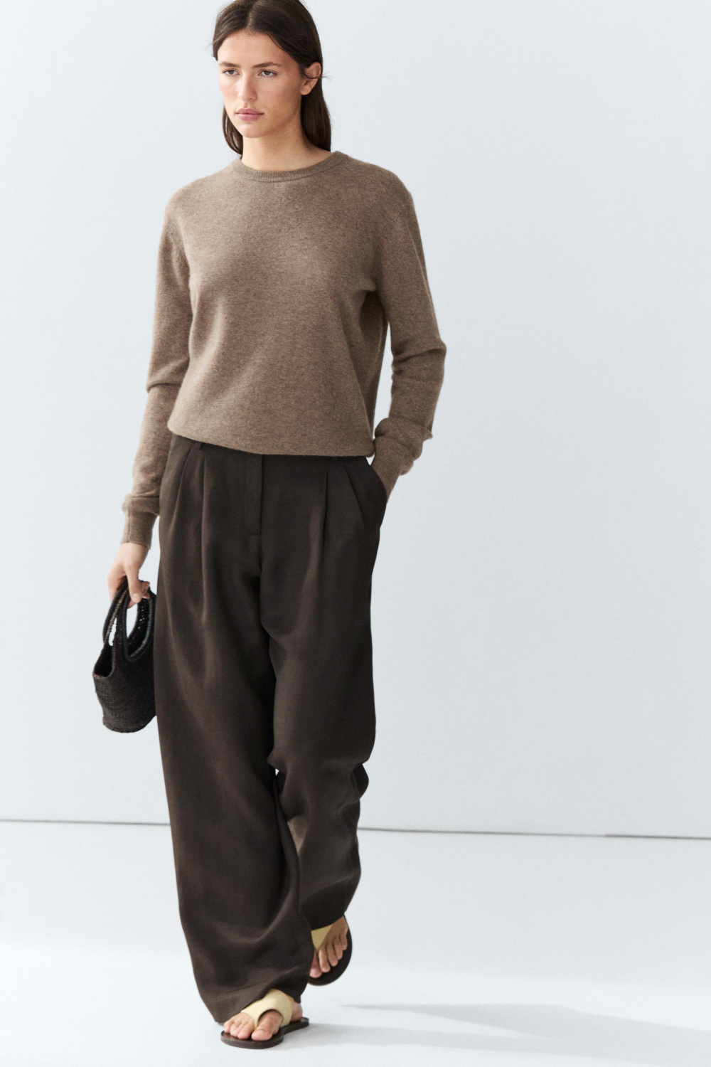 Massimo Dutti Свитер из 100% кашемира с длинными рукавами, кротово-коричневый