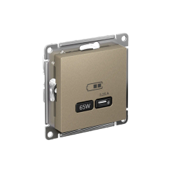 ATLASDESIGN USB РОЗЕТКА тип-С 65Вт высокоскор.заряд. QC, PD, механизм, ШАМПАНЬ