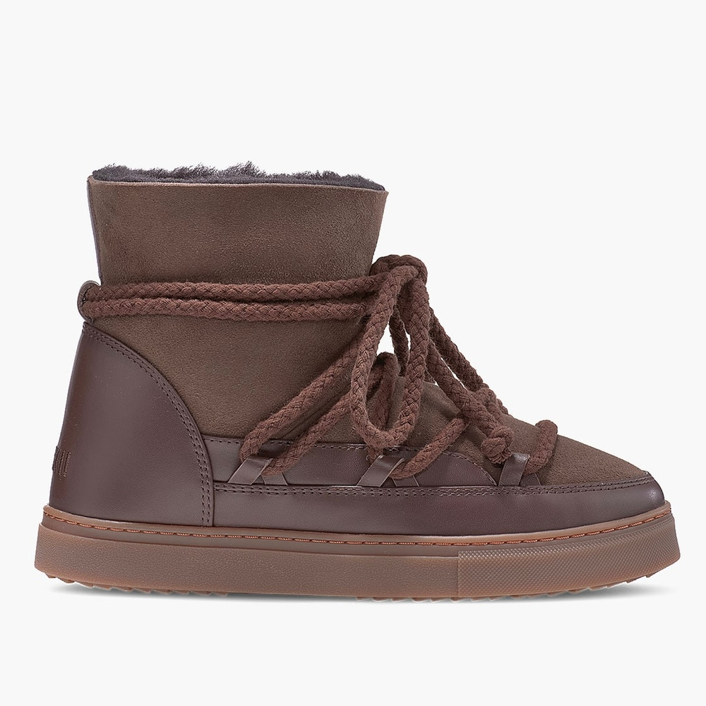Высокие комбинированные кеды INUIKII Sneaker Classic Dark Brown на меху