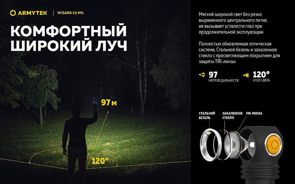 Фонарь ARMYTEK WIZARD C2 WG MAGNET USB ТЕПЛЫЙ/ЗЕЛЁНЫЙ