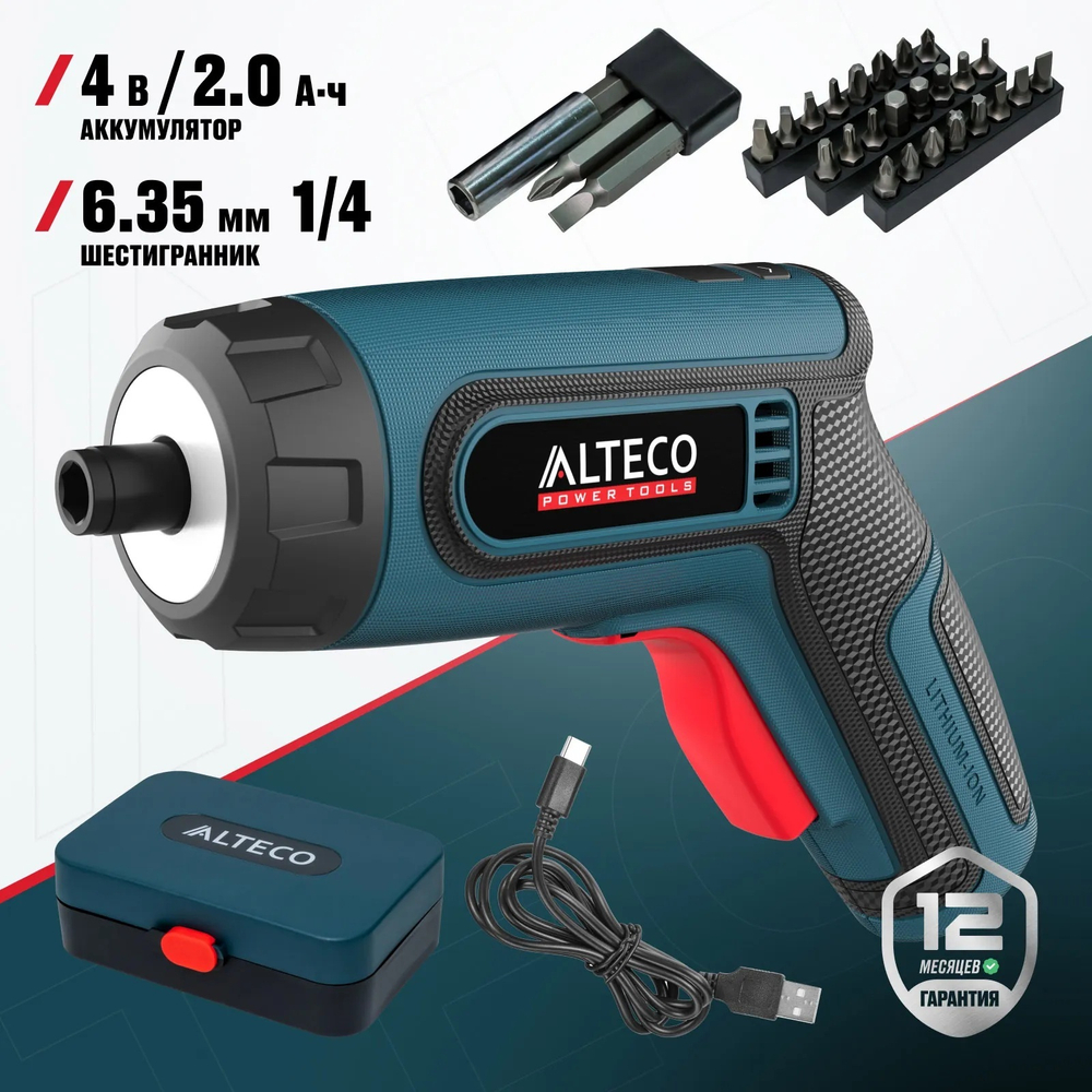 Аккумуляторная отвертка угловая ALTECO CSD 4V