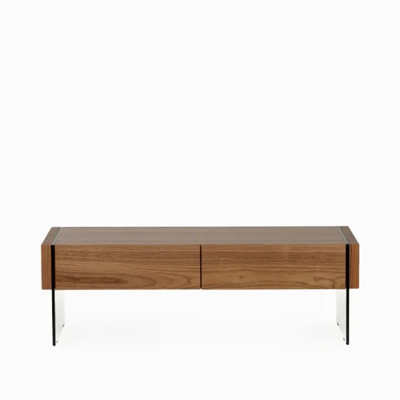 Журнальный стол с ящиками Somerset 127x60 см, шпон ореха, стеклянные ножки