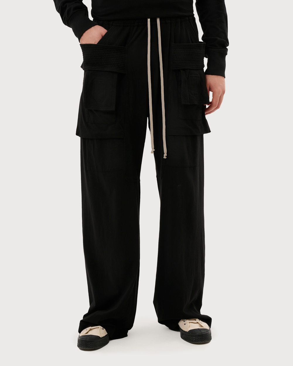 RICK OWENS DRKSHDW БРЮКИ ЧЕРНЫЕ LIDO CREATCH CARGO WIDE DRAWSTRING