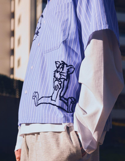BERSHKA Рубашка с коротким рукавом «Tom & Jerry», светло-голубой