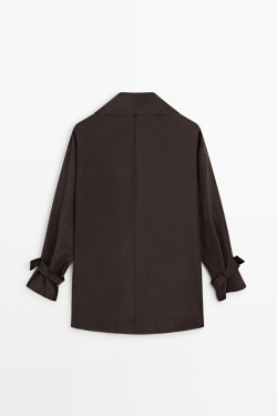 Massimo Dutti Струящаяся рубашка из 100% шелка с драпированным вырезом, коричневый