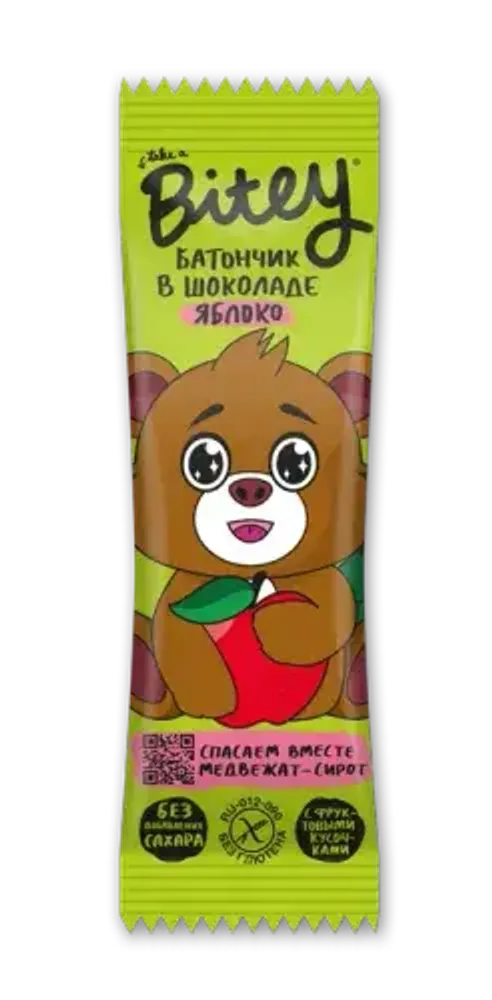 Батончик в шоколаде с кусочками фруктов Bitey "Яблоко" 35 гр Батончик в шоколаде с кусочками фруктов Bitey "Яблоко" 35 гр