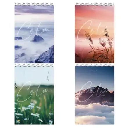 Блокнот А4, 80л, на гребне, клетка, Brauberg Calm, жесткая подложка, ассорти, 1шт.