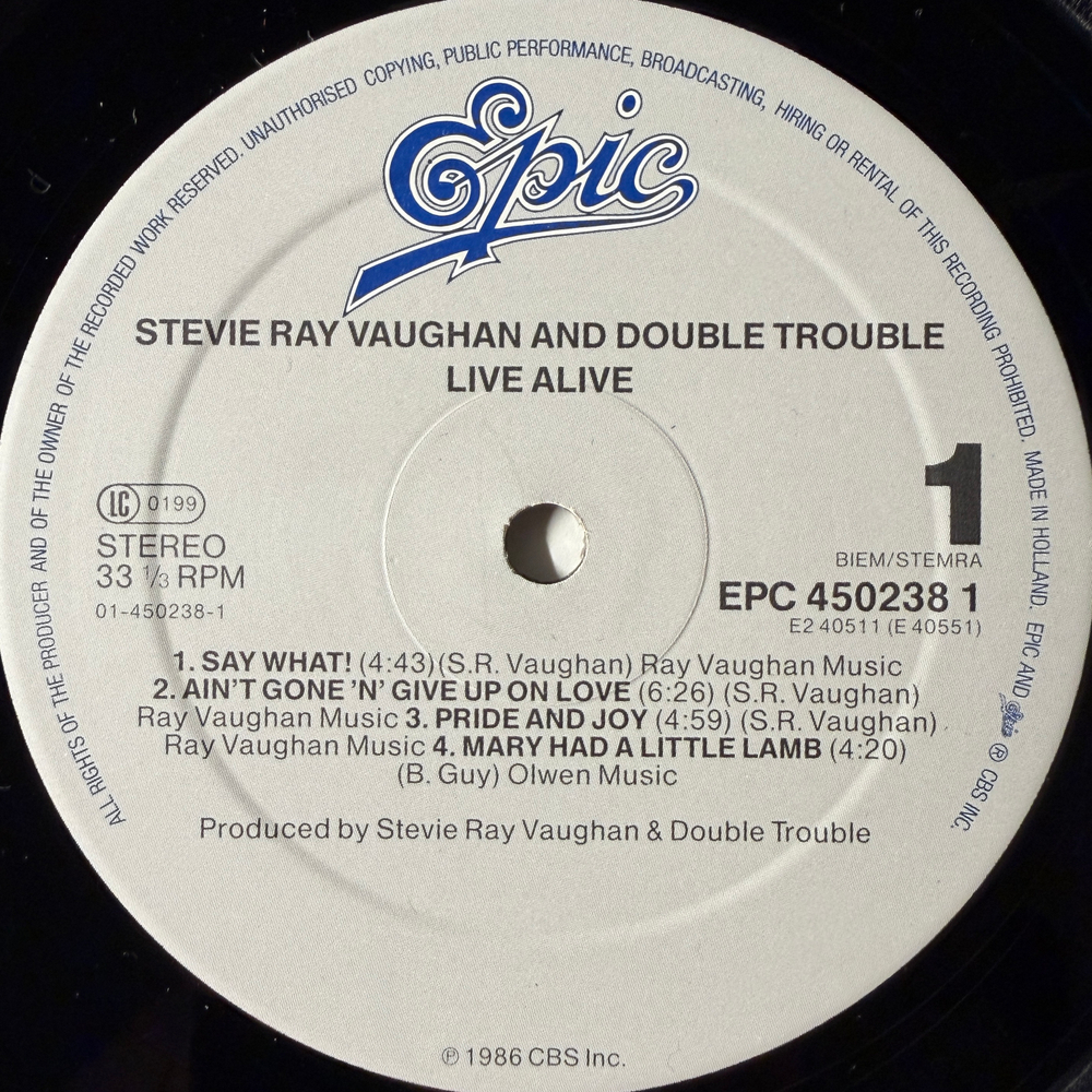 Stevie Ray Vaughan And Double Trouble – Live Alive 2LP (Голландия 1986г.)