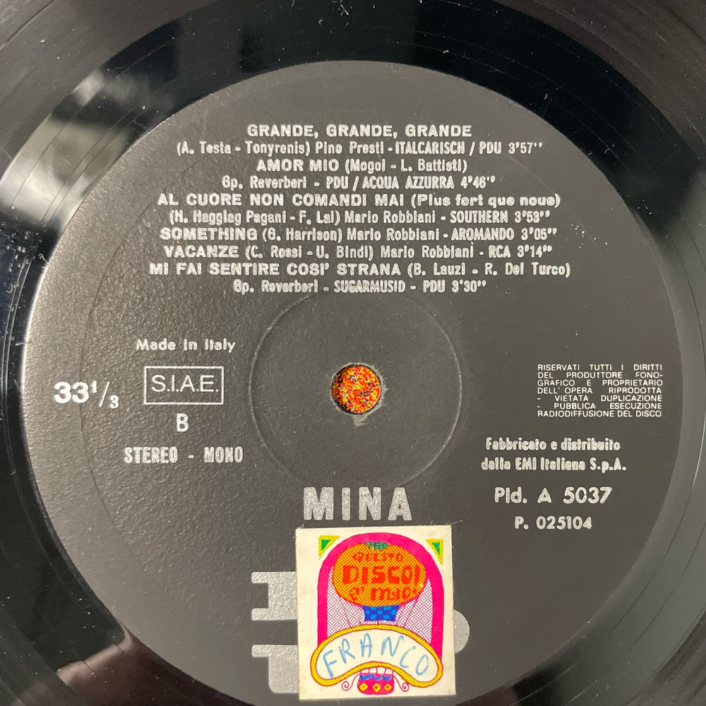 Винтажная виниловая пластинка LP Mina Мина (Италия 1971)