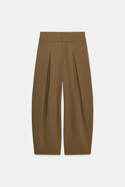 ZARA БРЮКИ BALLOON С ЗАЩИПАМИ, ХАКИ МЕЛАНЖ