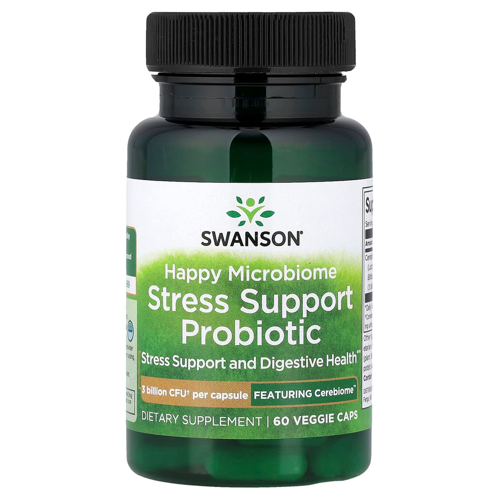Swanson Vitamins, Happy Microbiome, пробиотик для снятия стресса, 3 млрд КОЕ, 60 растительных капсул
