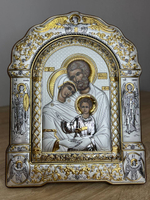 Святое Семейство, икона арочная с рамкой, красное дерево 167х228