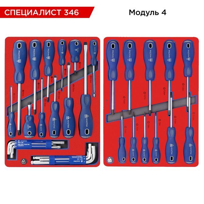 МАСТАК (52-07346B) Набор инструментов 346 предметов, "СПЕЦИАЛИСТ 346", в синей тележке