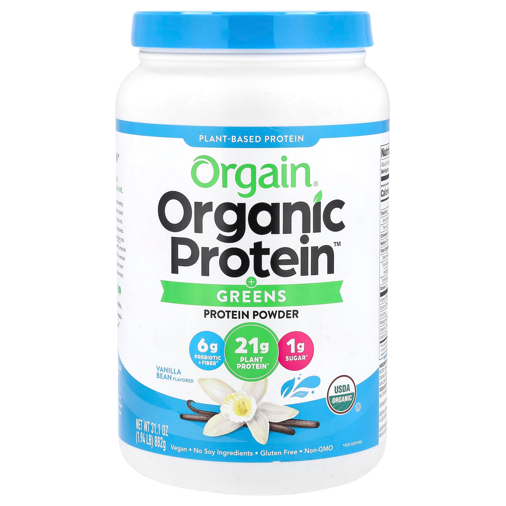 Orgain, Organic Protein™, протеиновый порошок с зеленью, на растительной основе, со вкусом ванили, 882 г (1,94 фунта)