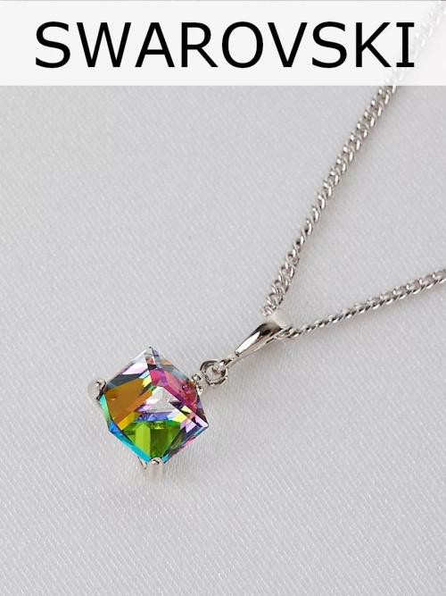 Кулон-кубик Миражи с зеленым кристаллом Swarovski