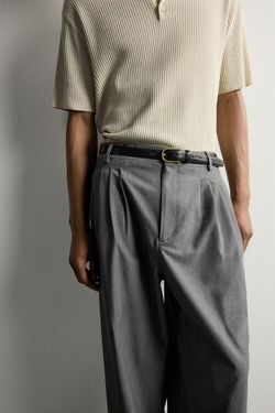 ZARA БРЮКИ WIDE-LEG СО СКЛАДКАМИ, СЕРЫЙ