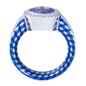 Кольцо с Танзанитом и Бриллиантами, Эмаль, R0178-10/14