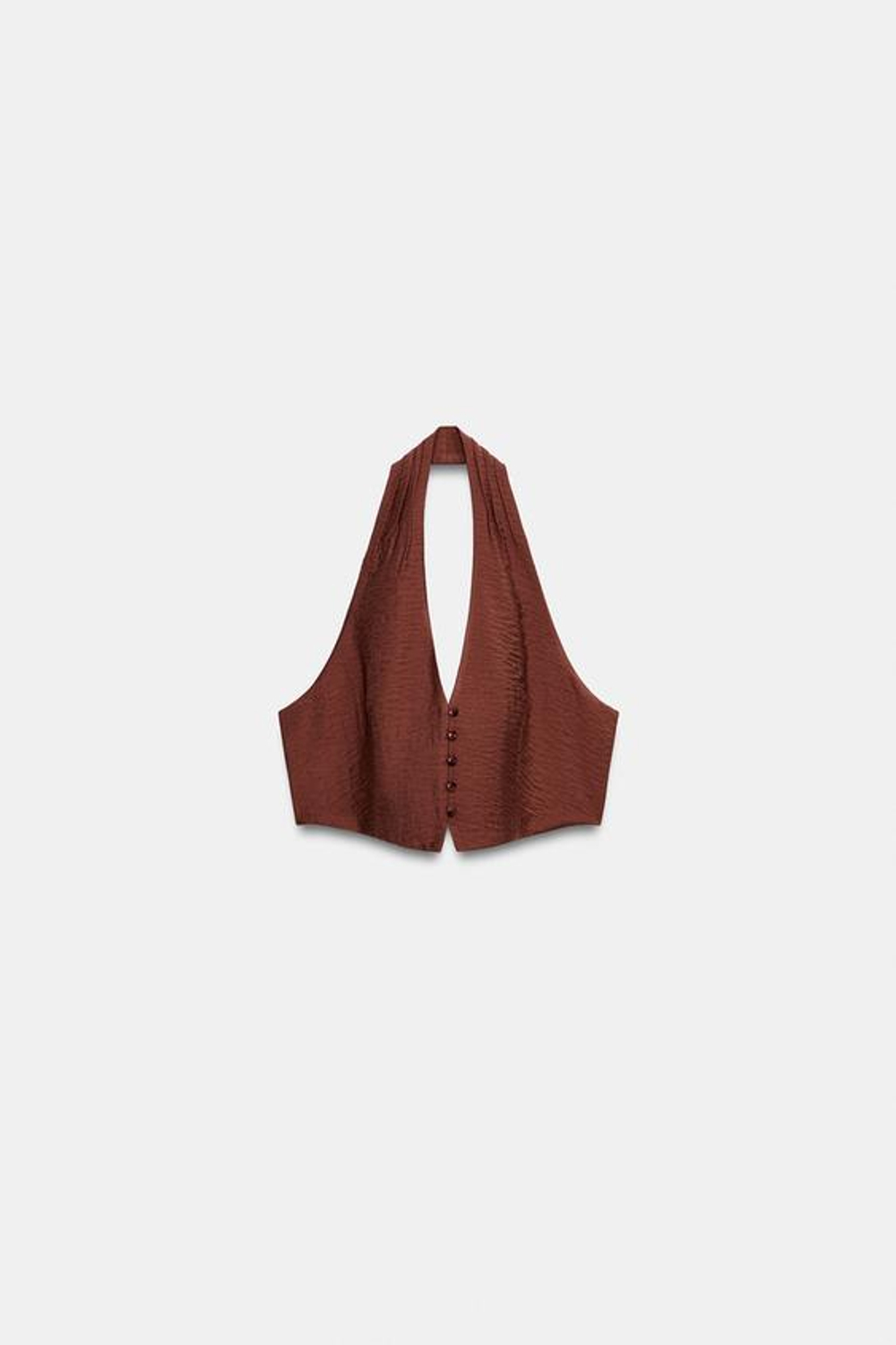 ZARA УКОРОЧЕННЫЙ ТОП С ГОРЛОВИНОЙ ХАЛТЕР, ТЕМНЫЙ ЧЕРЕПИЧНЫЙ