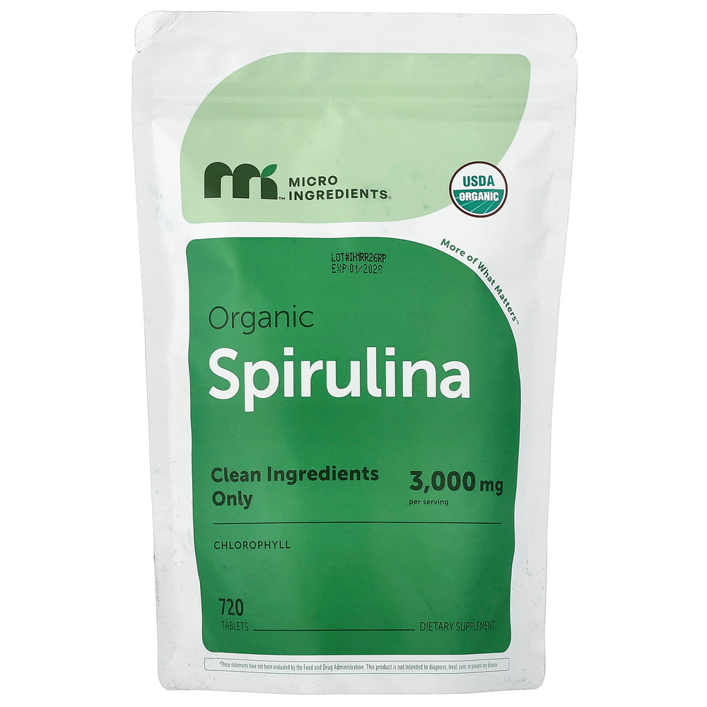Micro Ingredients, органическая спирулина, 720 таблеток (500 мг в 1 таблетке)
