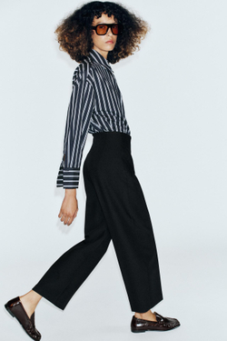 ZARA БРЮКИ BARREL С ВЫСОКОЙ ПОСАДКОЙ, ЧЕРНЫЙ