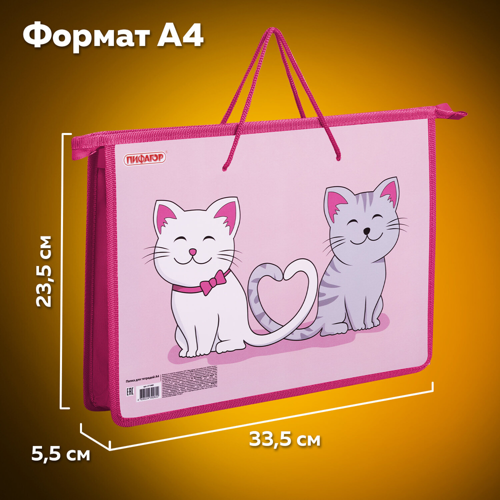 Папка на молнии с ручками ПИФАГОР А4, 1 отделение, пластик, ручки-шнурок, "Best Buds", 271469