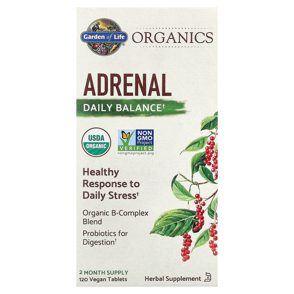 Garden of Life, MyKind Organics, средство для надпочечников, ежедневный баланс, 120 веганских таблеток