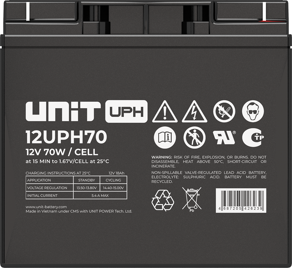 Аккумулятор UNIT 12UPH70 ( 70 Вт/эл / 12В ) AGM