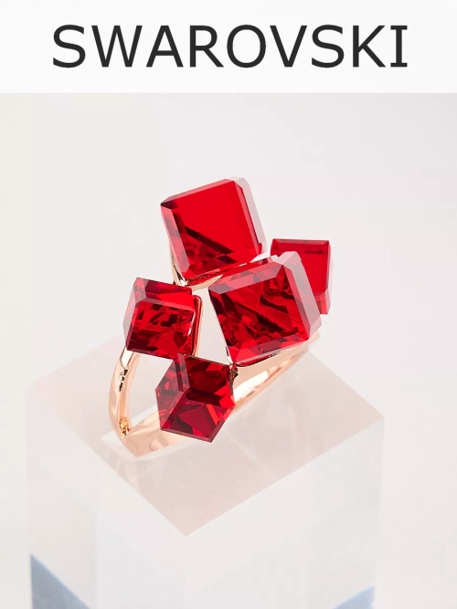 Кольцо коктейльное Мираж с красными кубиками Swarovski