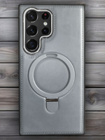 Business style чехол из кожи для SAMSUNG GALAXY S24 ULTRA с кольцом-подставкой и бархатной подкладкой
