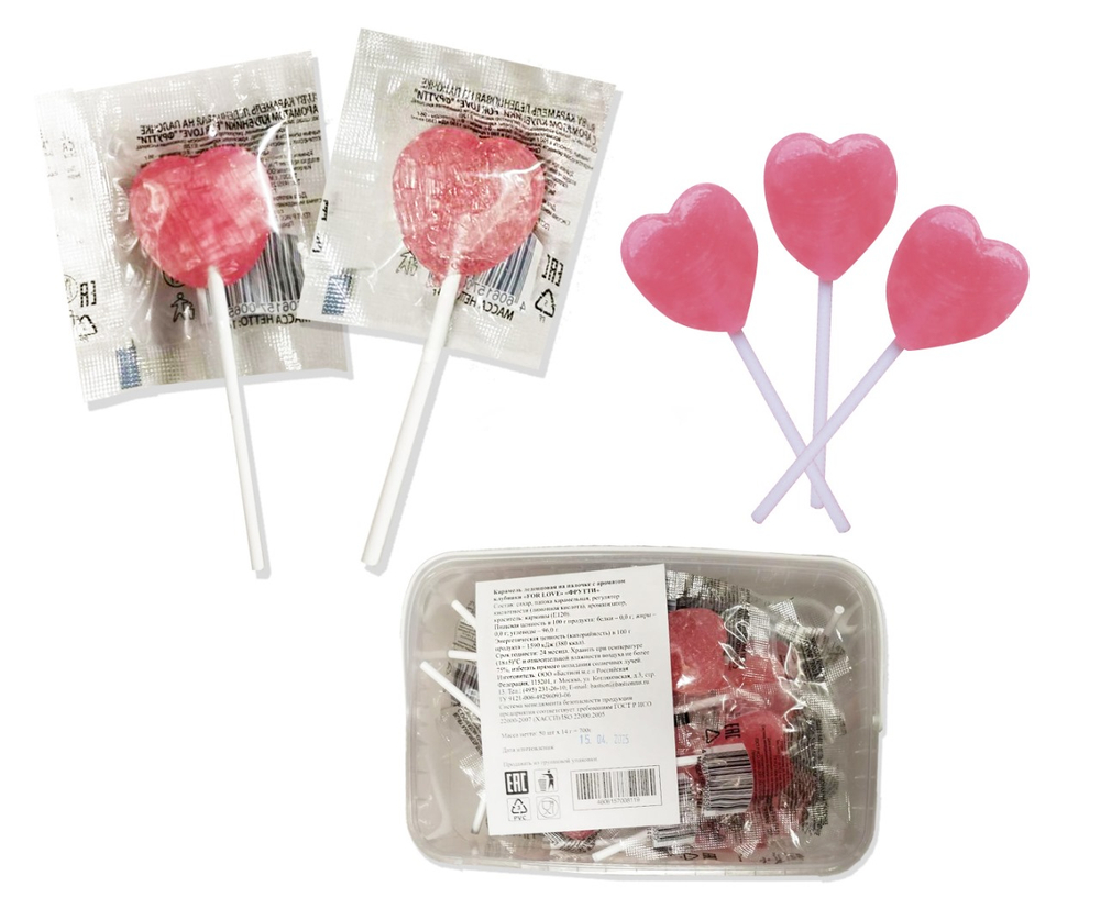 Фрутти For Love Карамель леденцовая на палочке со вкусом Клубники. 12*50*14.,ведро
