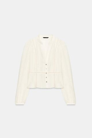 ZARA РОМАНТИЧНАЯ БЛУЗА С ВЫШИВКОЙ, ЭКРЮ