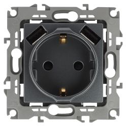 Розетка ЭРА Серия 12 12-4109-12 2P+E 16A-250В штор. с 2xUSB 5В-3А графит | Эра 12