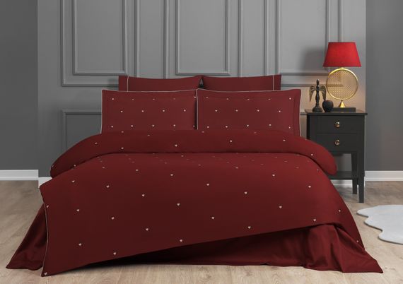 Постельное белье TIAMO красный - белый сатин deluxe TIVOLYO HOME Турция