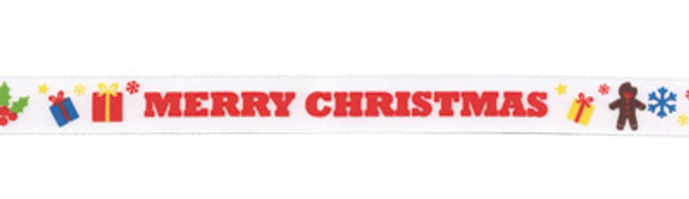 Лента атласная с рисунком 12.0 мм / 22.8±1 метра, T2/001 merry christmas/белый, Gamma ALP-125 Лента атласная с рисунком 12.0 мм / 22.8±1 метра, T2/001 merry christmas/белый, Gamma ALP-125