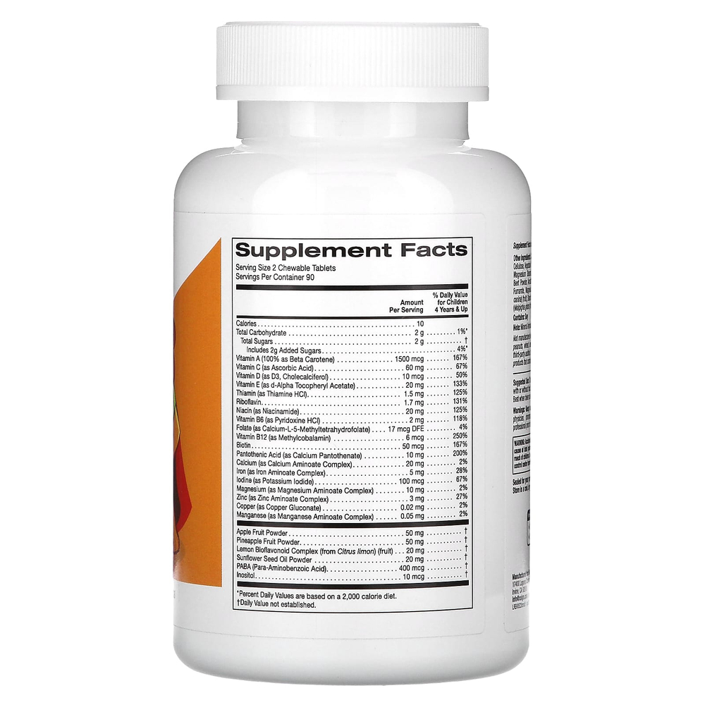 California Gold Nutrition, жевательные мультивитамины с витаминами A, C, E и яблочным порошком для детей, фруктовое ассорти, 180 вегетарианских таблеток