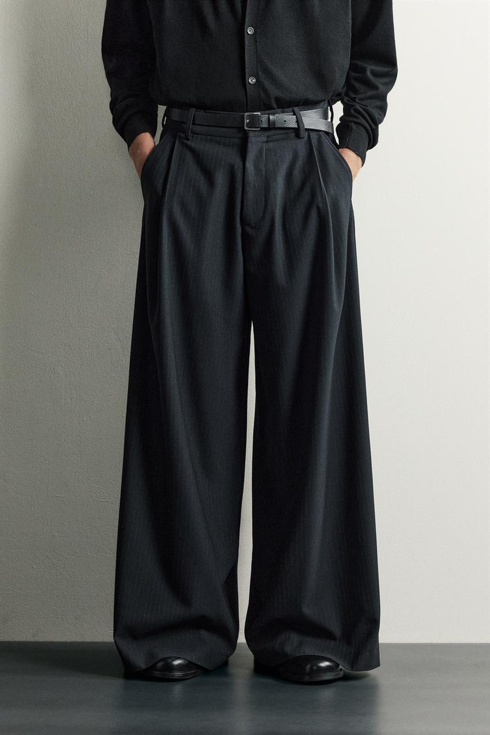 ZARA БРЮКИ WIDE FIT СО СКЛАДКАМИ, ПОЛОСКИ