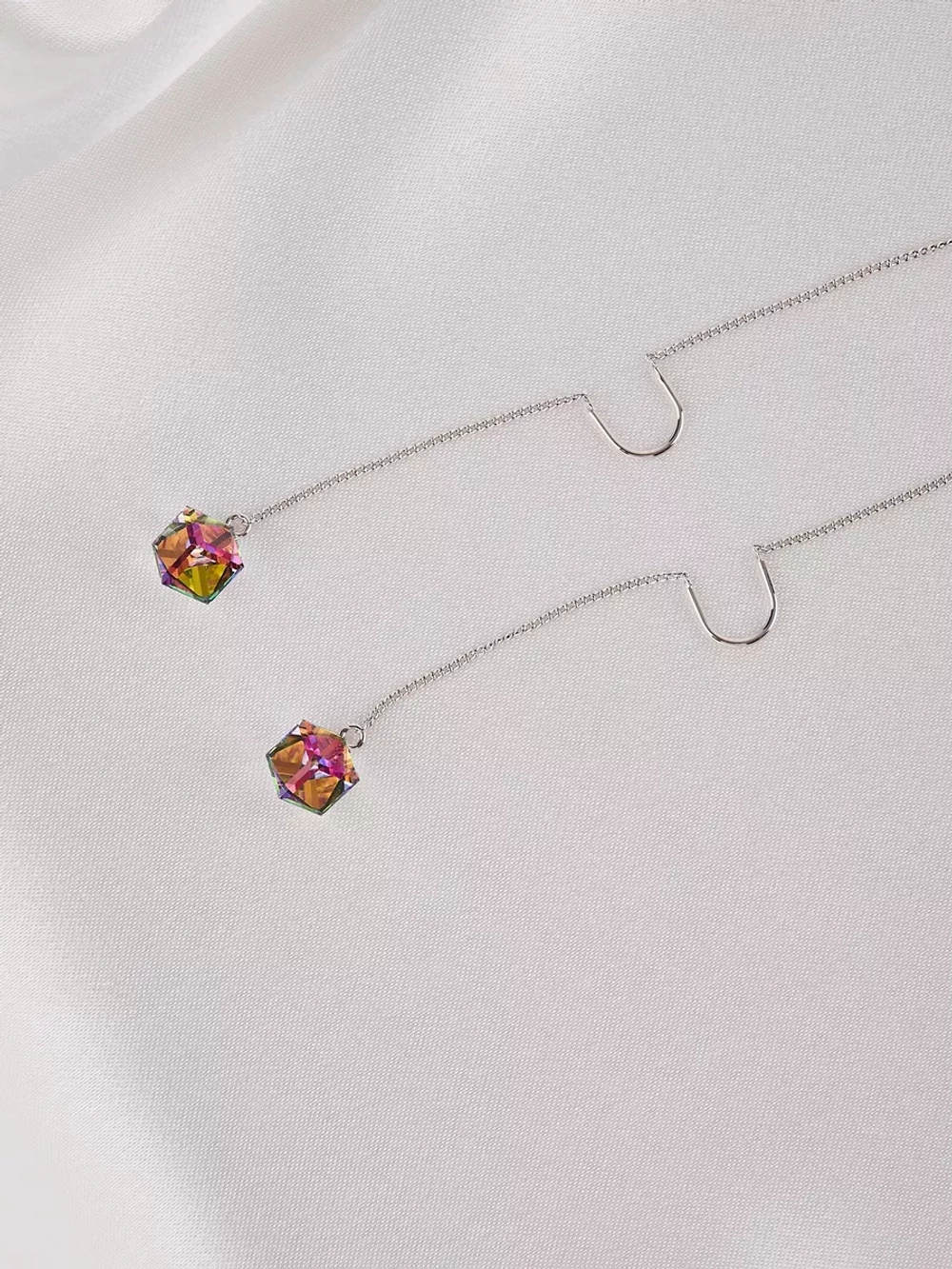 Серьги-протяжки Миражи с зелеными кристаллами Swarovski