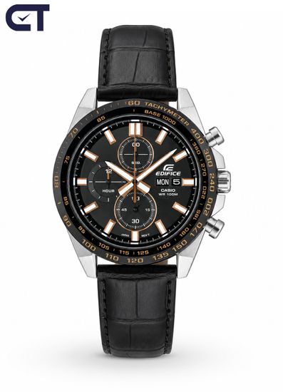 CASIO EFR-574BL-1AVUDF EDIFICE мужские наручные часы — хронограф с тахиметром и натуральным кожаным ремешком