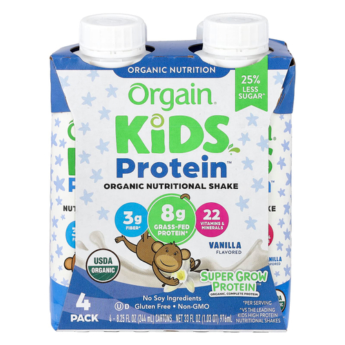 Orgain, Kids Protein™, органический питательный коктейль, ваниль, 4 пакетика по 244 мл (8,25 жидк. унции)