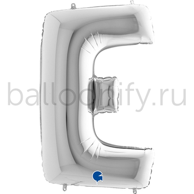 Фольгированная фигура, Буква E 100 см Silver