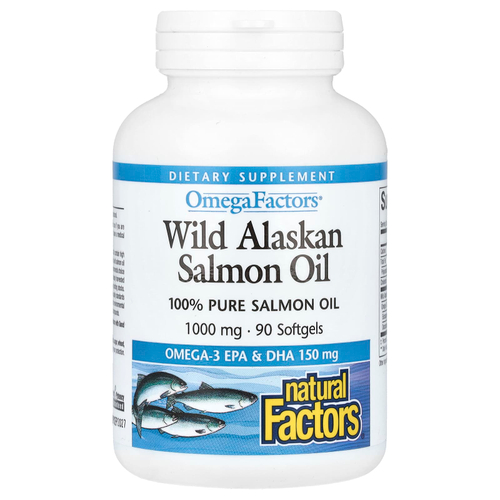 Natural Factors, OmegaFactors, жир дикого аляскинского лосося, 1000 мг, 90 капсул